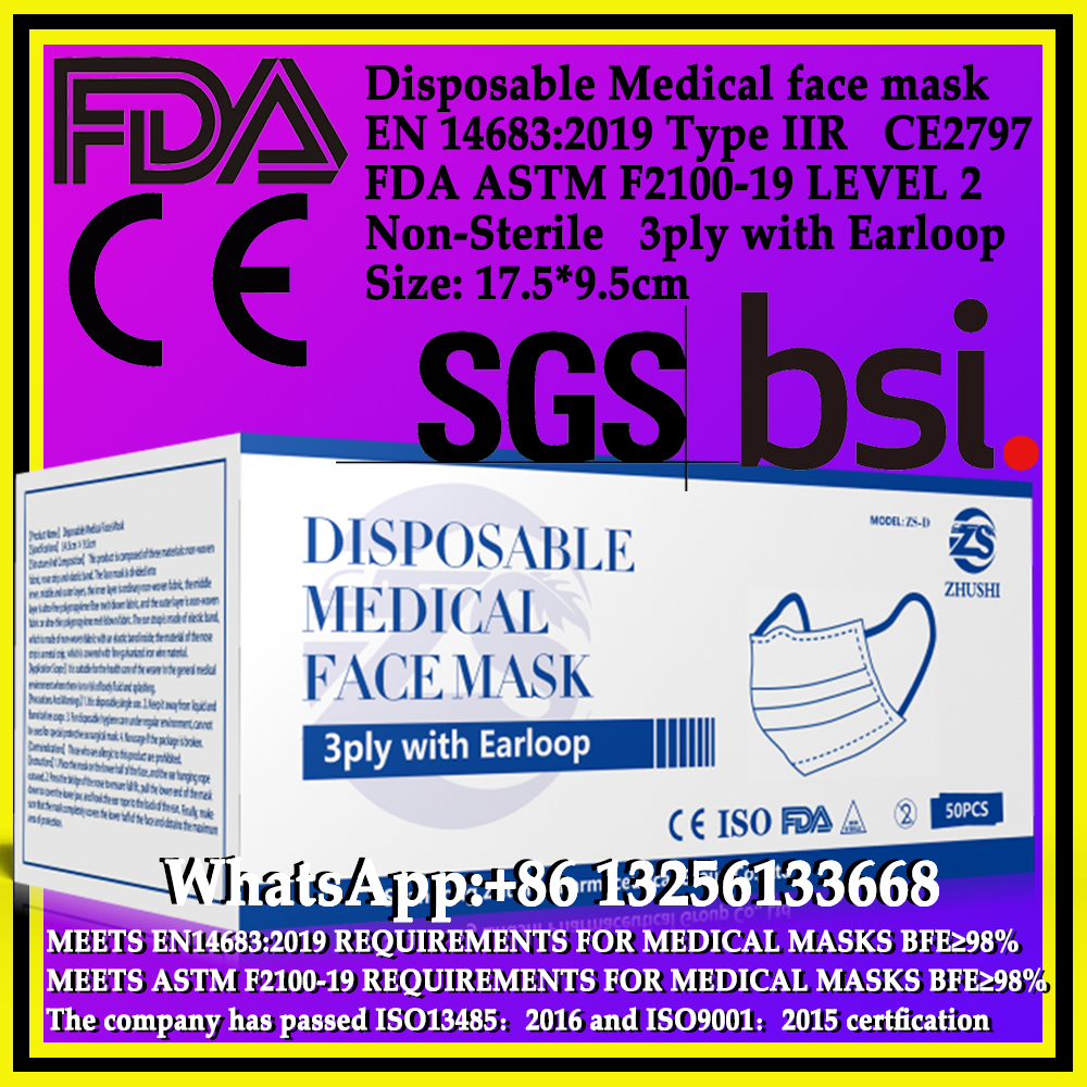 Disposable Medical face mask，3ply with Earloop，Non-Sterile Face Mask